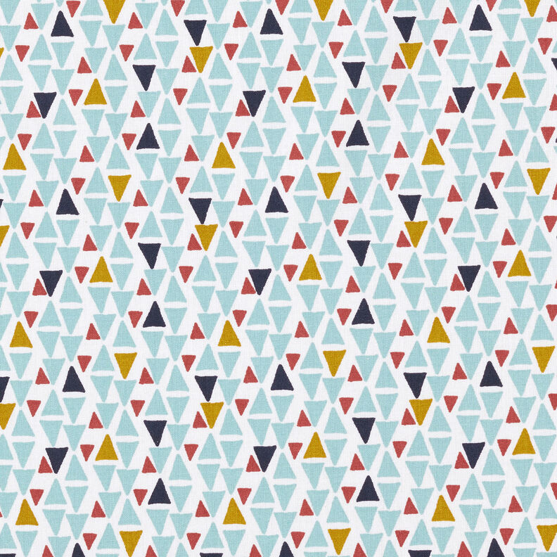 Bavlněná látka Kreton Trojúhelníky mini – modrá aqua/bílá,  image number 1