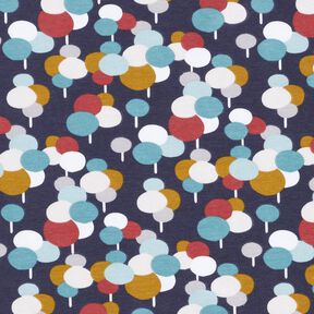 Bavlněný žerzej Tečkované stromy – noční modrá, 