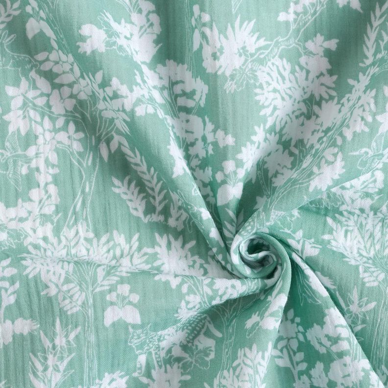 Mušelín / dvojitá mačkaná tkanina Květinový vzor – eukalyptová/bílá,  image number 3