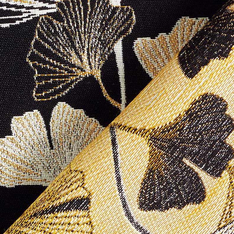Dekorační látka Žakár Listy ginkgo – černá/zlatá, image number 5