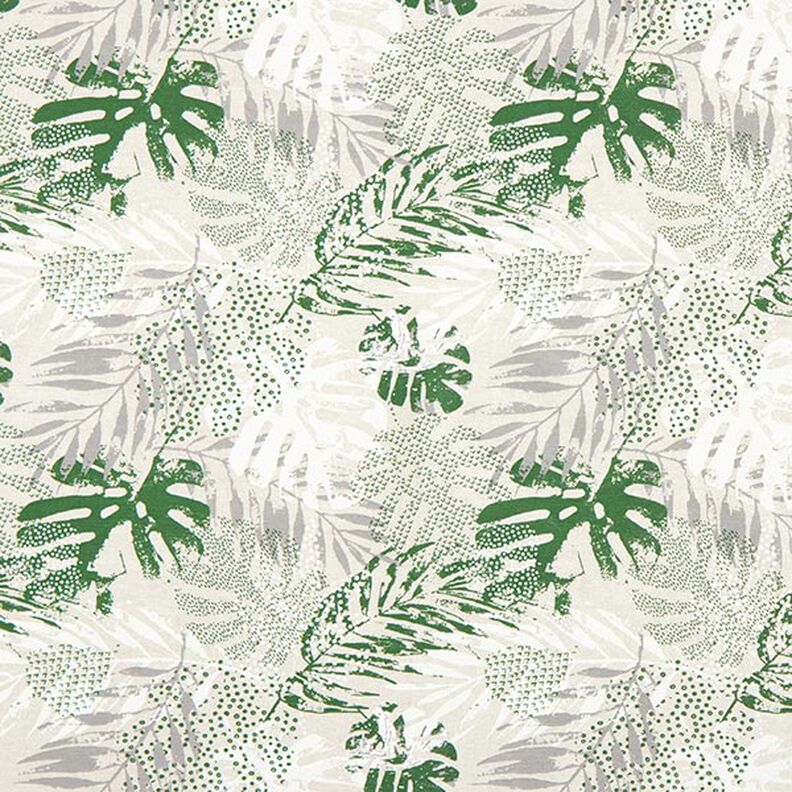 Povrstvená bavlna Exotické listy – přírodni/zelená,  image number 1