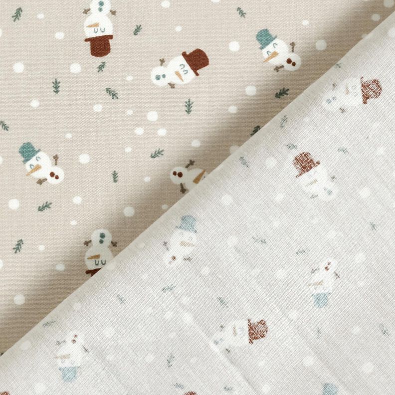 Bavlněná látka Popelín Roztomilí sněhuláci – taupe (šedohnědá),  image number 4