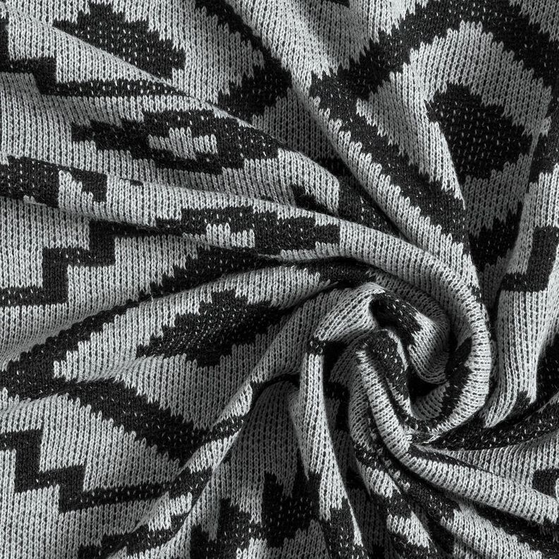 Pletená látka se vzorem Ikat – šedá/černá, image number 3