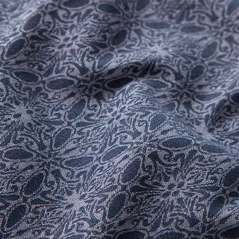 Strečový žakár ornamenty – džínově modrá,  image number 2