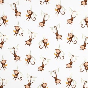 GOTS Bavlněný žerzej Opice v džungli digitální potisk | Poppy Fabrics – bílá/tmavě hnědá, 