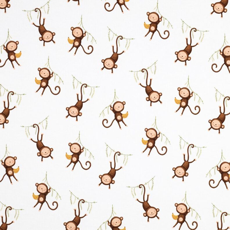 GOTS Bavlněný žerzej Opice v džungli digitální potisk | Poppy Fabrics – bílá/tmavě hnědá,  image number 1