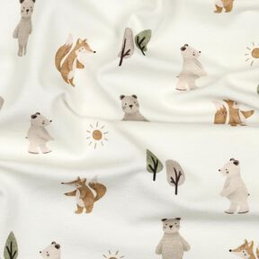 Bavlněný žerzej Zvířátka v lese digitální potisk | Poppy Fabrics – slonová kost/sasanková, 