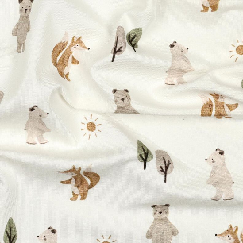 Bavlněný žerzej Zvířátka v lese digitální potisk | Poppy Fabrics – slonová kost/sasanková,  image number 2