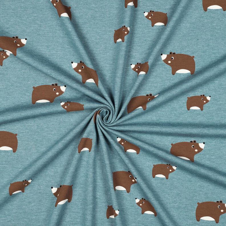 Bavlněný žerzej Medvědi | Poppy Fabrics – modrošedá/kaštanově hnědá,  image number 3