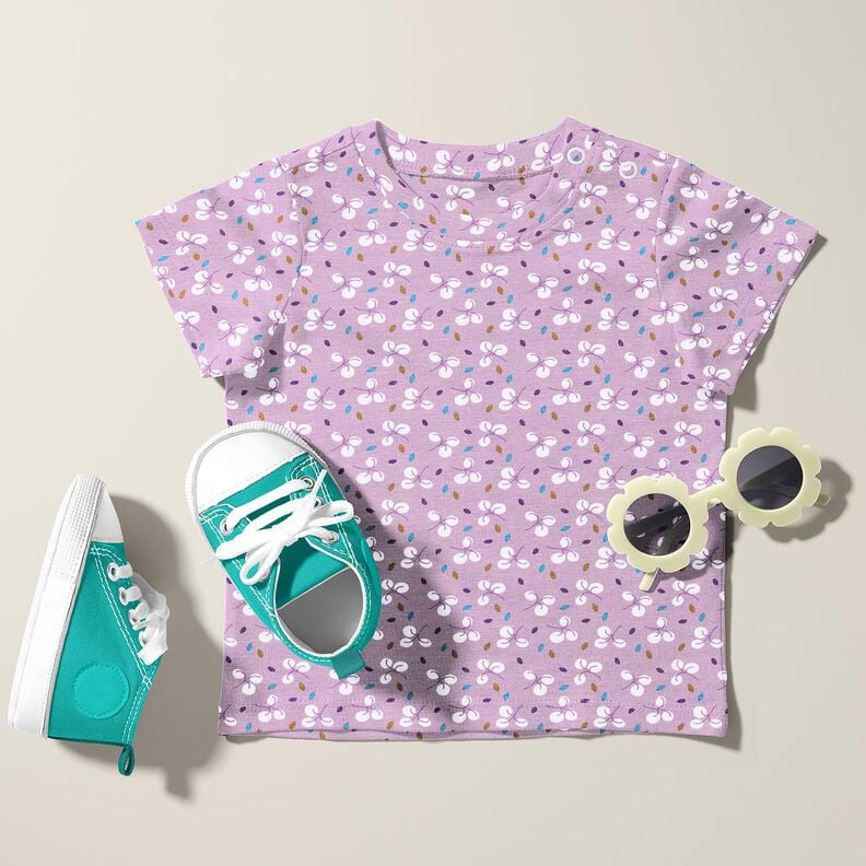 Bavlněný žerzej Větve a tečky – levandulová,  image number 5