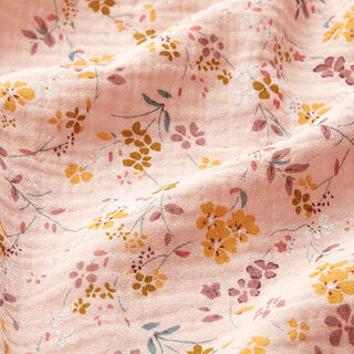 Mušelín / dvojitá mačkaná tkanina Romantické květinové úponky – růžová, 
