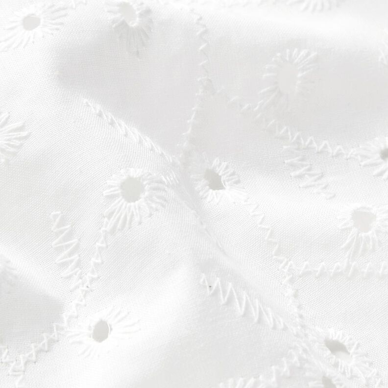 Bavlněná látka s vyšitými očky a úponky květin – bílá,  image number 2