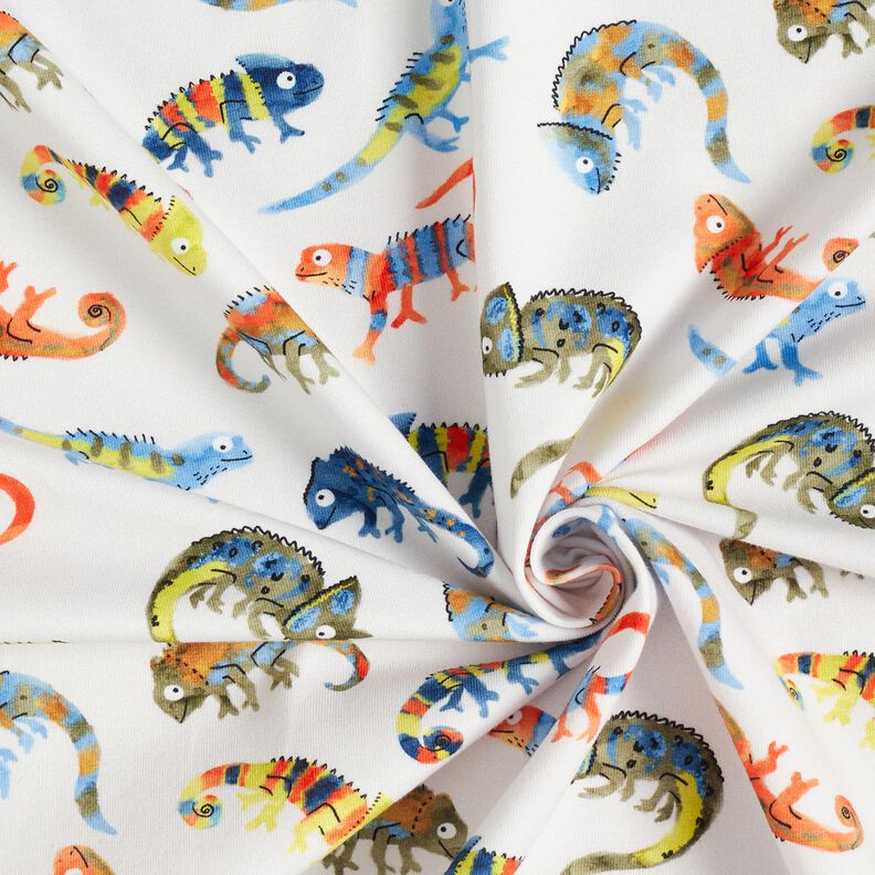 Bavlněný žerzej drzí chameleoni digitální potisk | by Poppy – vlněná bílá,  image number 3