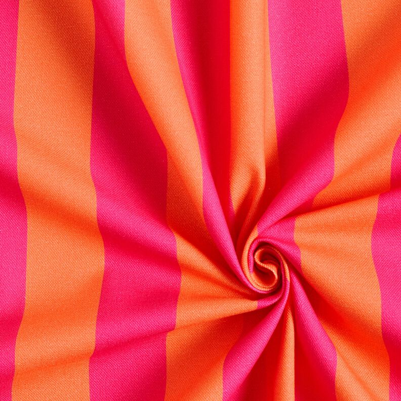 Dekorační látka Polopanama Široké pruhy – výrazná jasně růžová/oranžová, image number 3