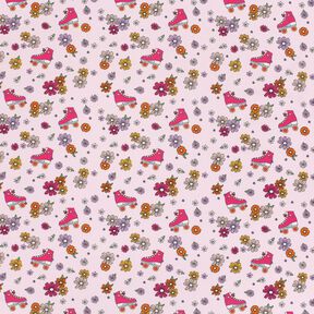 Bavlněný žerzej Retro kolečkové brusle – rose, 