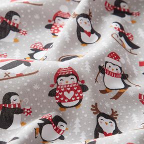 Bavlněná látka Kreton Tučňáci – stříbrně šedá, 