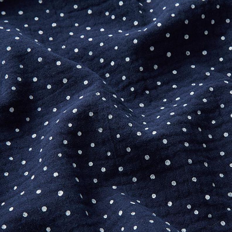 Mušelín / dvojitá mačkaná tkanina Puntíky – namornicka modr/bílá,  image number 2