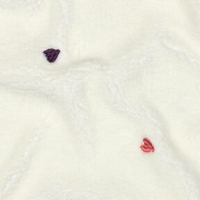 Plyš teddy Vyšívaná srdce | Poppy Fabrics – slonová kost/rose, 