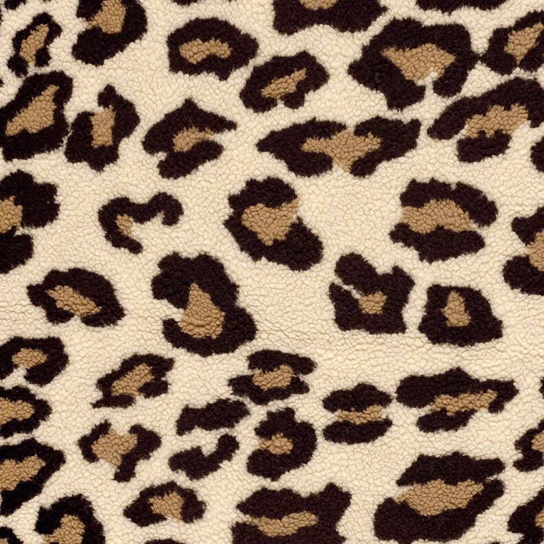 Beránek sherpa teddy s leopardím potiskem – mandlová/černá,  image number 1