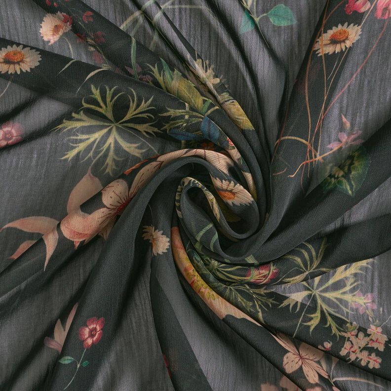 Šifon květinová louka – černá | Zbytek 90cm,  image number 3