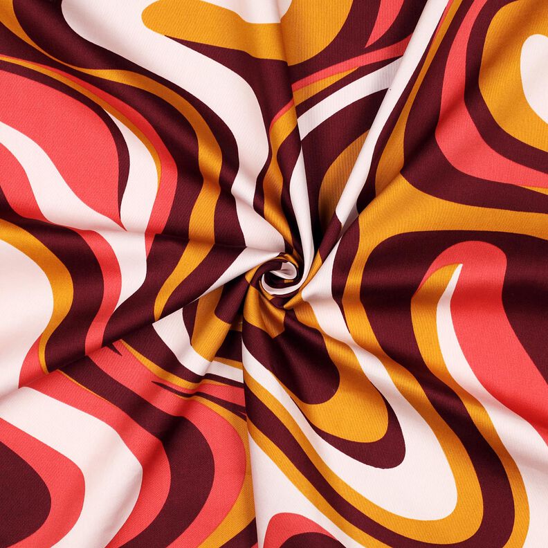 Bavlněný satén Retro vlny | Poppy Fabrics – bordó/kari žlutá,  image number 3