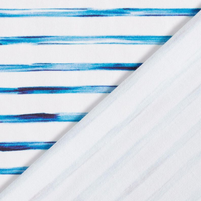 Bavlněný žerzej Akvarelové pruhy široké digitální potisk – slonová kost/modrá,  image number 4