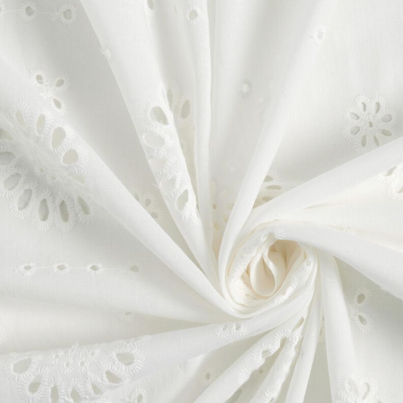 Bavlněná tkanina s očky ve tvaru květiny – bílá,  image number 3
