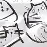 Bavlněná látka Kreton Kočičí skici – černá/slonová kost,  thumbnail number 2