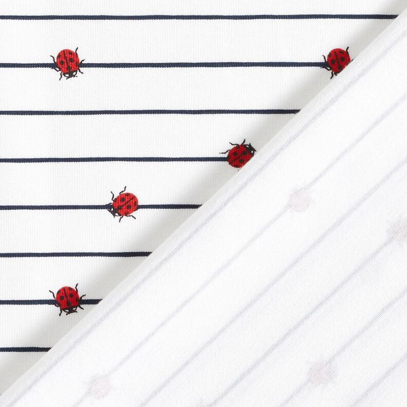 Bavlněný žerzej Pruhy a berušky – vlněná bílá,  image number 4