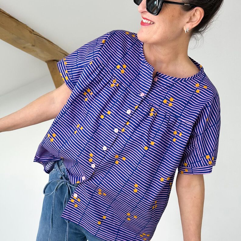 FRAU SUZY – volná halenka s krátkým rukávem a záhybky, Studio Schnittreif | XS - XXL,  image number 6