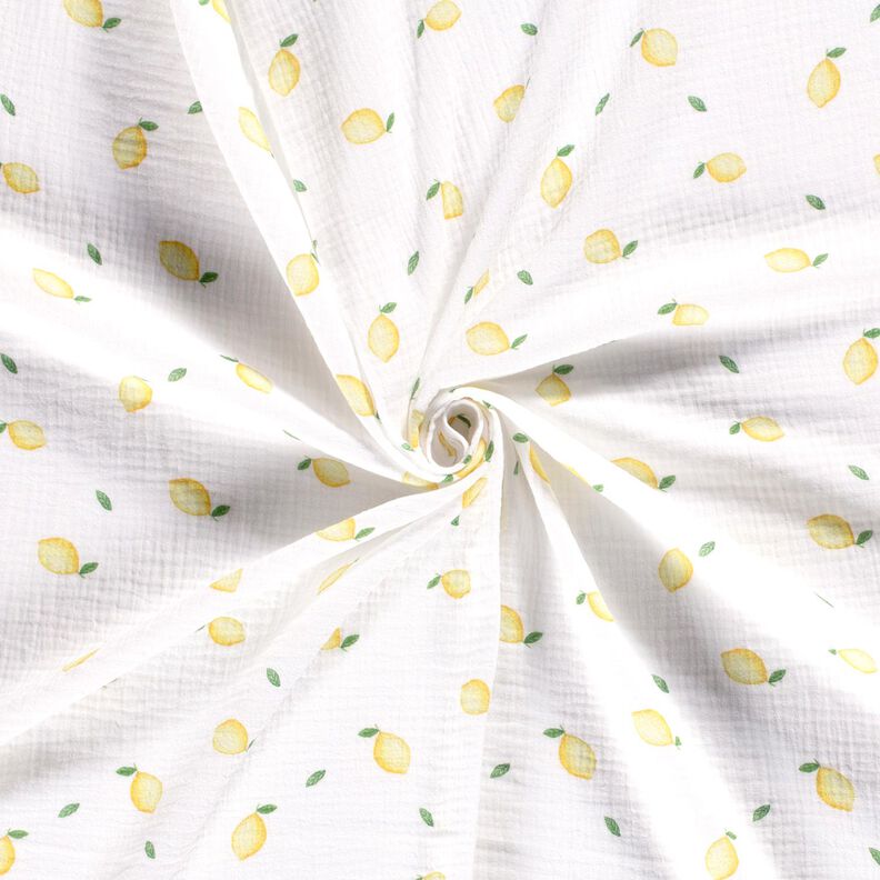 Mušelín / dvojitá mačkaná tkanina Akvarel citrony digitální potisk – bílá,  image number 3
