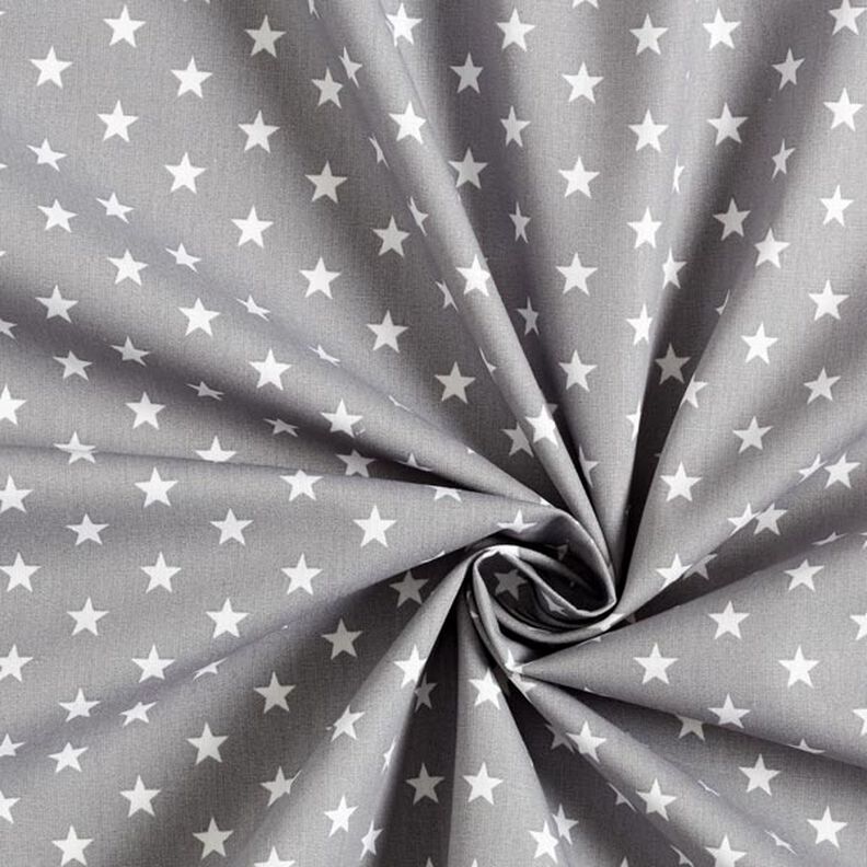 Bavlněný popelín Středně velké hvězdičky – šedá/bílá,  image number 5