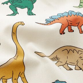 Dekorační látka Polopanama Pozoruhodní dinosauři – vlněná bílá/tmavě zelená, 