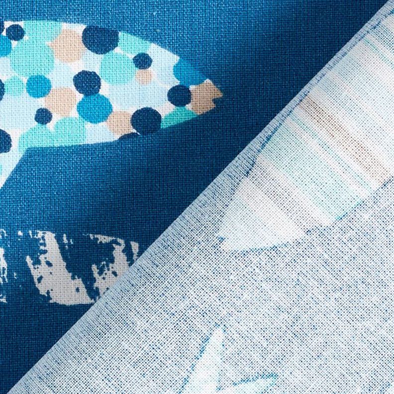 Bavlněná látka Kreton Abstraktní ryby – modrá,  image number 4