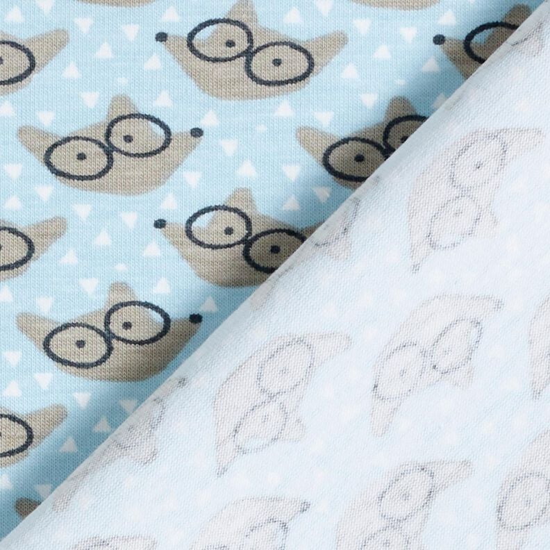 Bavlněný žerzej Liška s brýlemi – baby modra,  image number 4