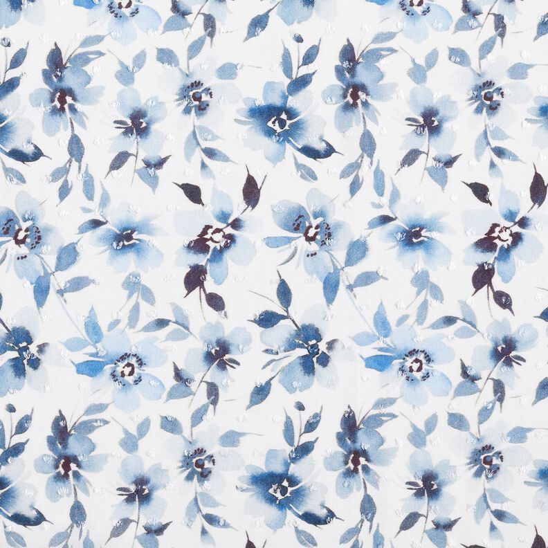 Viskózová látka Dobby digitální tisk akvarelové květiny – slonová kost/světle džínová modrá,  image number 1