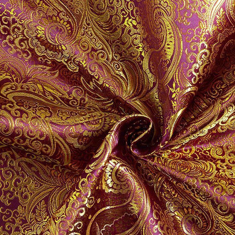 Oděvní žakár Metalický vzor paisley – světle fialova/zlatá,  image number 4