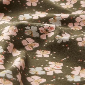 Bavlněn&yacute; žerzej Roztomil&eacute; kytičky &ndash; khaki, 