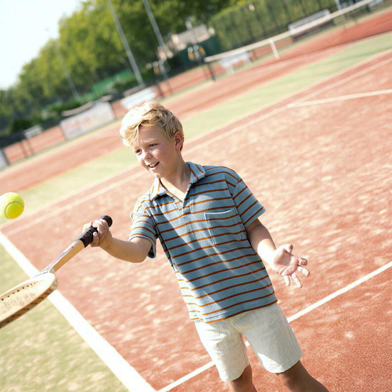 Froté žerzej Proužky | Poppy Fabrics – holubí modrá/mědená,  image number 5