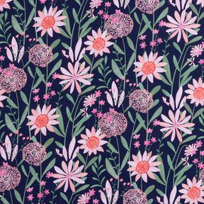 Bavlněný popelín velké luční květiny digitální potisk | Poppy Fabrics – noční modrá, 