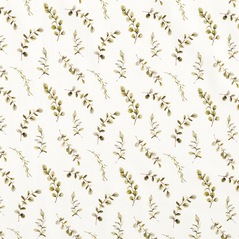 Bavlněný žerzej Eukalyptové liány digitální potisk  – vlněná bílá,  image number 1