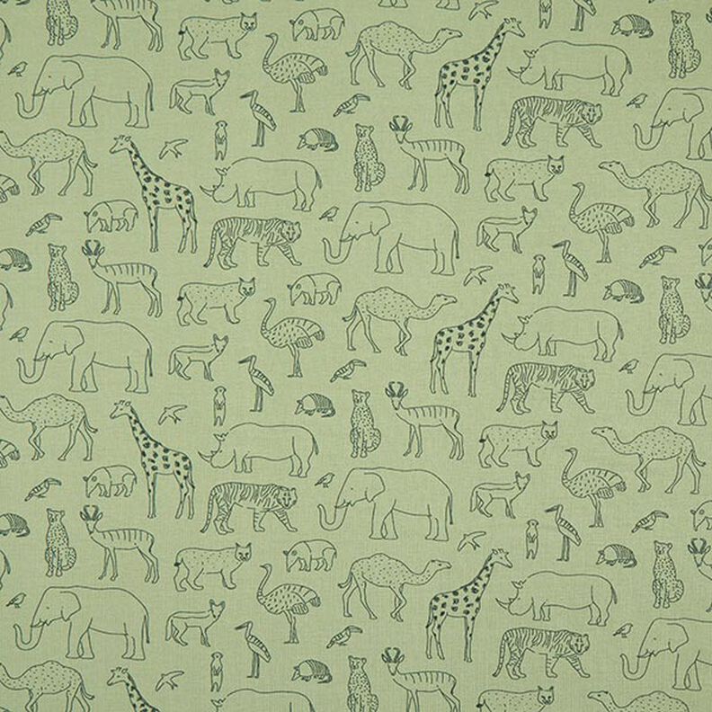 Francouzské froté letní teplákovina gezeichnete Safari-Tiere – světle khaki,  image number 1
