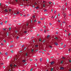 Bavlněná látka Popelín Světelný řetez – purpurová/světle modra, 