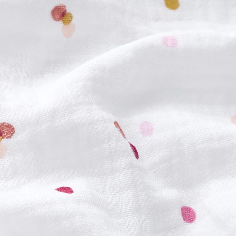 Mušelín / dvojitá mačkaná tkanina Barevné puntíky – bílá,  image number 2