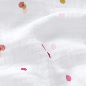 Mušelín / dvojitá mačkaná tkanina Barevné puntíky – bílá, 
