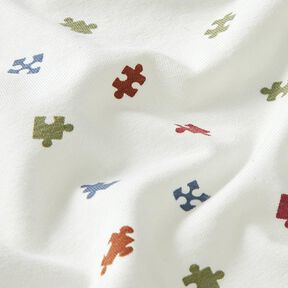 Bavlněný žerzej Dílky puzzle – vlněná bílá, 