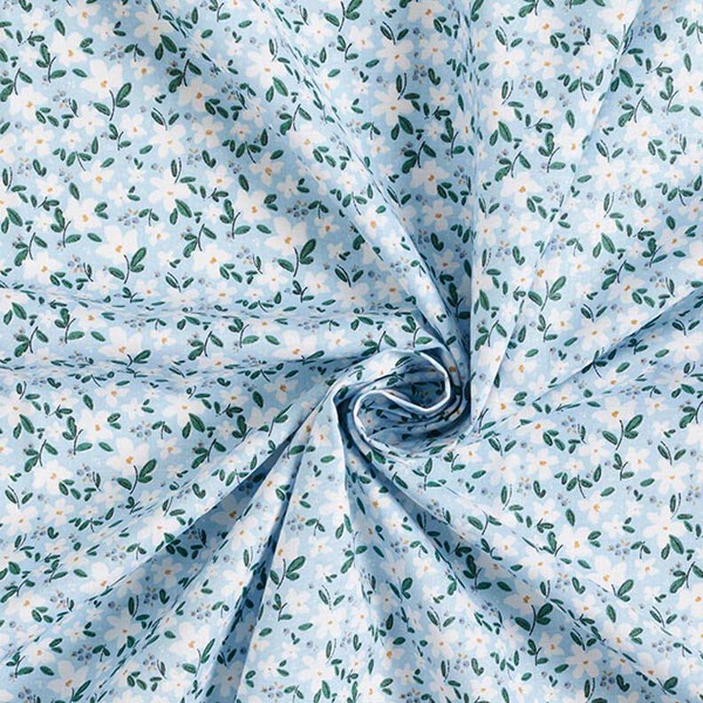 Organická bavlna popelín jemné květy – nebeská modrá,  image number 3