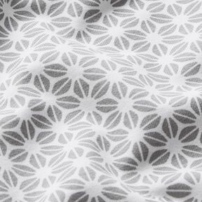 Bavlněný žerzej Abstraktní květinový vzor – vlněná bílá/šedá, 