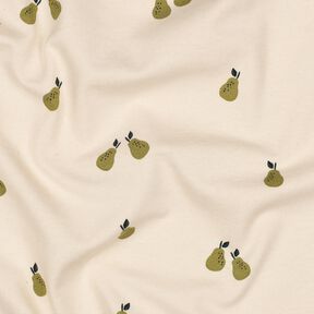 GOTS Bavlněný žerzej Hrušky | Poppy Fabrics – světle béžová/světle olivová, 