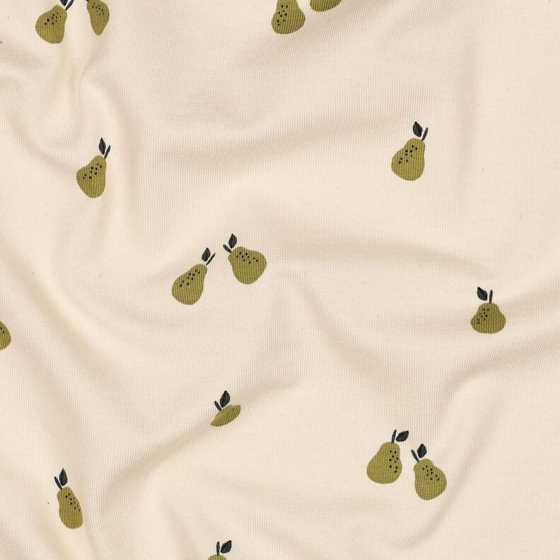 GOTS Bavlněný žerzej Hrušky | Poppy Fabrics – světle béžová/světle olivová,  image number 2